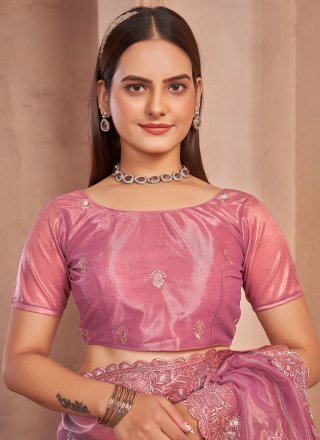 Dashing Pink Net Contemporary Saree with Embroidered and Swarovski Work