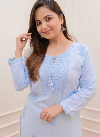 Dazzling Aqua Blue Rayon Party Wear Kurti