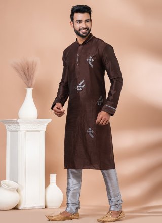 Dazzling Brown Banarasi Silk Kurta Pyjama with Fancy Work