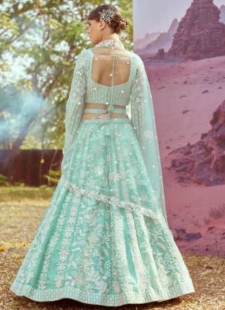 Dazzling Sea Green Organza Lehenga Choli