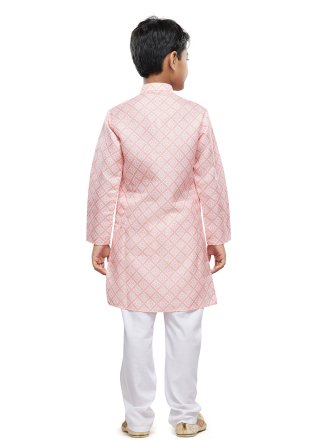 Delectable Peach Cotton Kurta Pyjama with Digital Print Work
