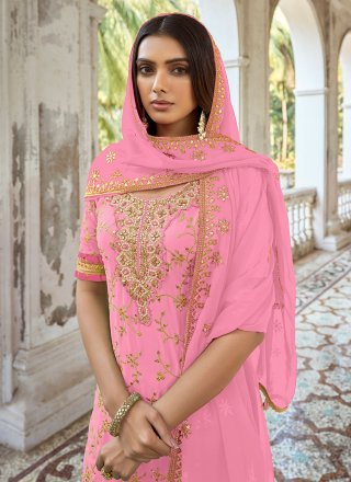 Delectable Pink Silk Salwar Suit with Embroidered Work