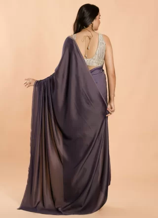 Delectable Purple Silk Classic Sari In Plain