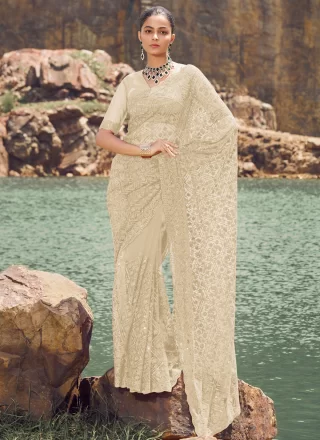 Delightful Cream Net Contemporary Sari