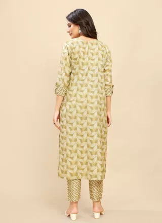Delightful Mustard Cotton Casual Kurti with Print Work