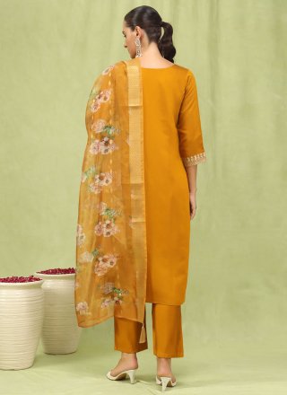 Delightful Mustard Viscose Salwar Suit with Buttons and Embroidered Work
