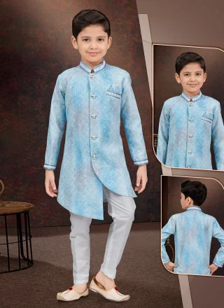 Delightsome Blue Pure Silk Sherwani Kids Wear