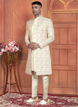 Delightsome Cream Art Silk Indo Western