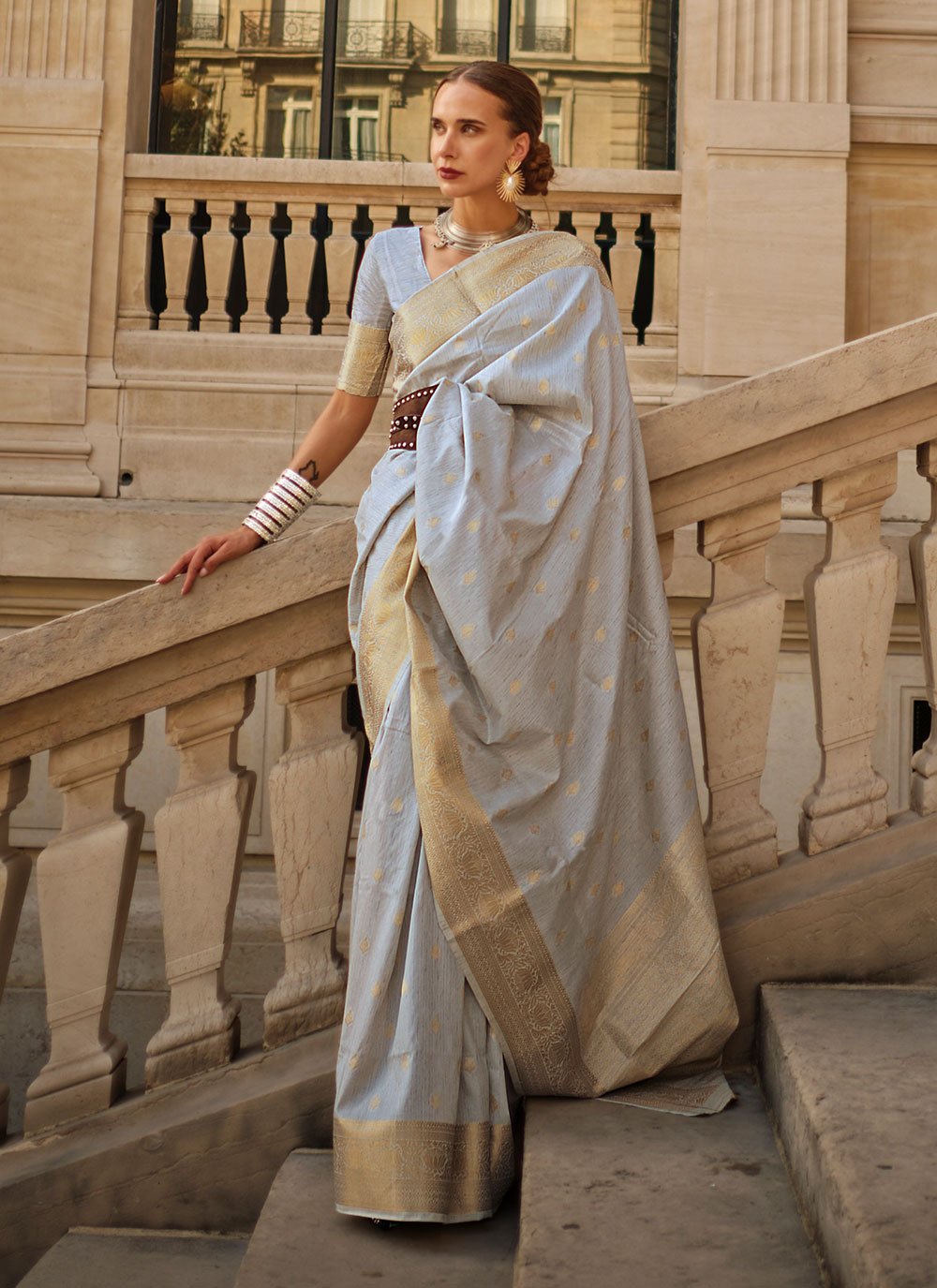 Desirable Grey Silk Classic Saree