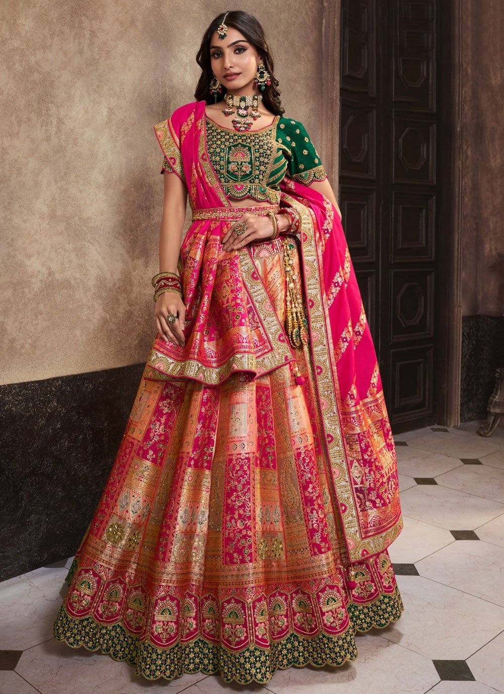 Heavy Net Embellished Scalloped Lehenga Choli with Rainbow-Sequins and Soft  Net Dupatta | Exotic India Art