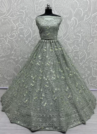 Diamond, Dori, Embroidered, Sequins and Thread Work Net Lehenga Choli In Green