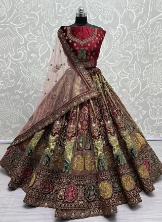 Diamond, Embroidered, Fancy, Patch Border and Sequins Work Silk Lehenga Choli In Green