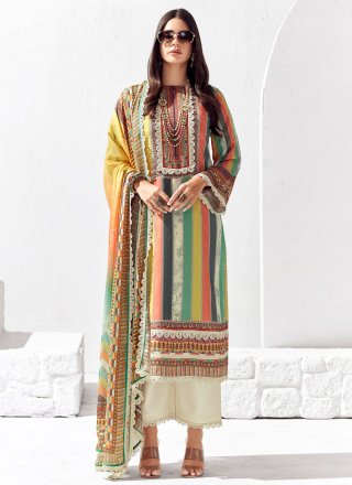 Digital Print and Embroidered Work Cotton Lawn Trendy Suit In Multi Colour for Ceremonial