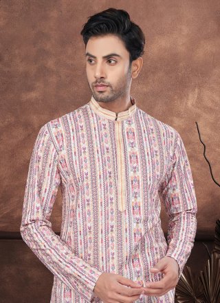 Digital Print and Embroidered Work Rayon Kurta Mens Wear In Multi Colour