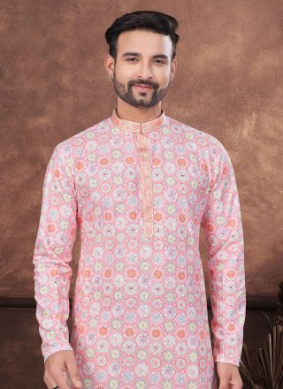 Digital Print and Embroidered Work Rayon Kurta Mens Wear In Multi Colour for Casual