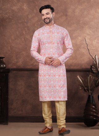 Digital Print and Embroidered Work Rayon Kurta Mens Wear In Multi Colour for Casual