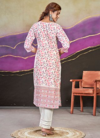 Digital Print and Lucknowi Work Work Cotton Party Wear Kurti In Multi Colour for Casual