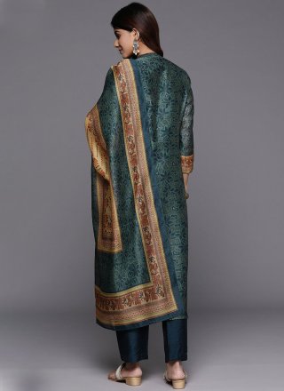 Digital Print Work Chanderi Silk Pakistani Salwar Suit In Teal