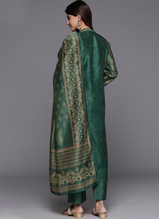 Digital Print Work Chanderi Silk Trendy Suit In Green