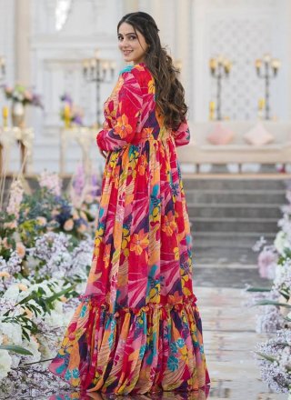 Digital Print Work Chiffon Salwar Suit In Multi Colour for Ceremonial