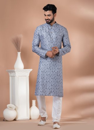 Digital Print Work Cotton Kurta Pyjama In Multi Colour for Engagement