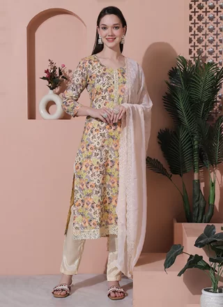 Digital Print Work Cotton Salwar Suit In Multi Colour