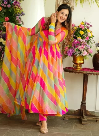 Digital Print Work Georgette Designer Gown In Multi Colour