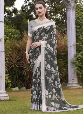 Shop Online Modest Brown Georgette Contemporary Sari with
