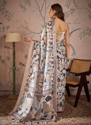 Digital Print Work Linen Trendy Saree In Mauve for Casual