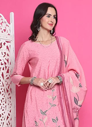 Digital Print Work Muslin Salwar Suit In Pink
