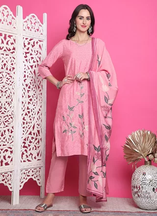 Digital Print Work Muslin Salwar Suit In Pink