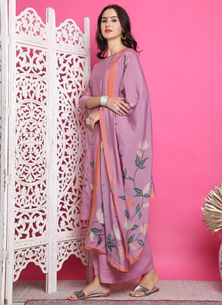 Digital Print Work Muslin Salwar Suit In Pink for Ceremonial