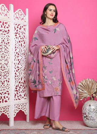 Digital Print Work Muslin Salwar Suit In Pink for Ceremonial