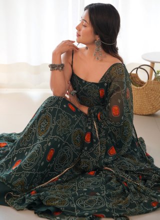 Digital Print Work Pure Chiffon Gown In Green