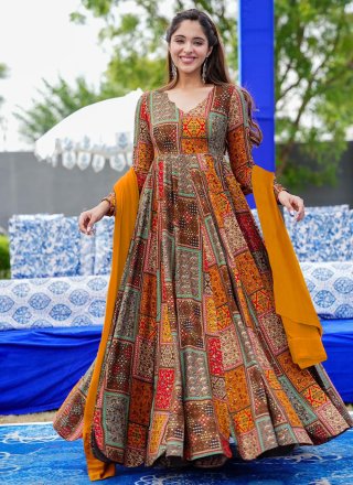 Digital Print Work Rayon  Designer Gown In Multi Colour for Ceremonial
