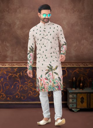 Digital Print Work Rayon Kurta Pyjama In Peach