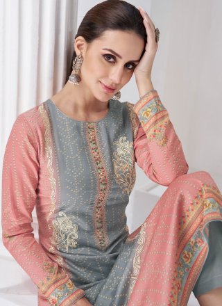 Digital Print Work Satin Salwar Suit In Multi Colour