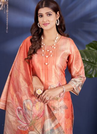Digital Print Work Shimmer Readymade Salwar Suit In Pink