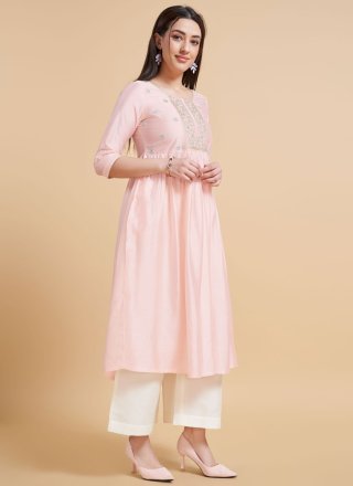 Dignified Pink Silk Party Wear Kurti with Embroidered Work