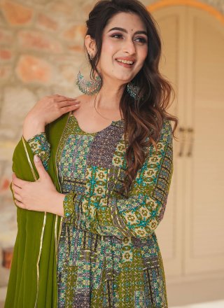 Dilettante Green Rayon  Designer Gown with Digital Print Work