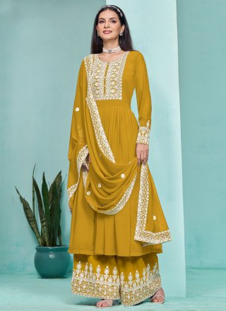 Distinctive Mustard Faux Georgette Salwar Suit