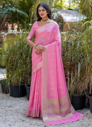 Distinctive Pink Cotton Trendy Saree