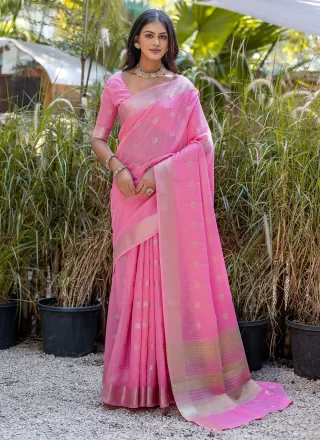 Distinctive Pink Cotton Trendy Saree