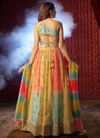 Distinctively Multi Colour Organza Lehenga Choli
