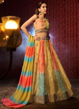 Distinctively Multi Colour Organza Lehenga Choli