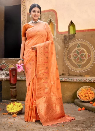 Rust orange organza saree for wedding - G3-WSA55054 | G3fashion.com