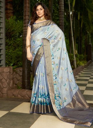Divine Aqua Blue Satin Classic Sari