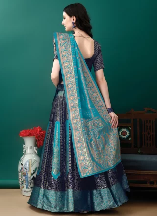 Divine Blue Jacquard Silk Lehenga Choli with Jacquard Work