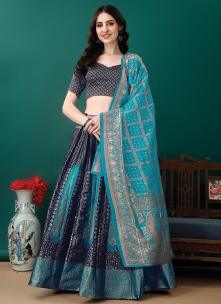Divine Blue Jacquard Silk Lehenga Choli with Jacquard Work