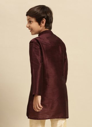 Dupion Silk Angrakha Kids Wear In Wine